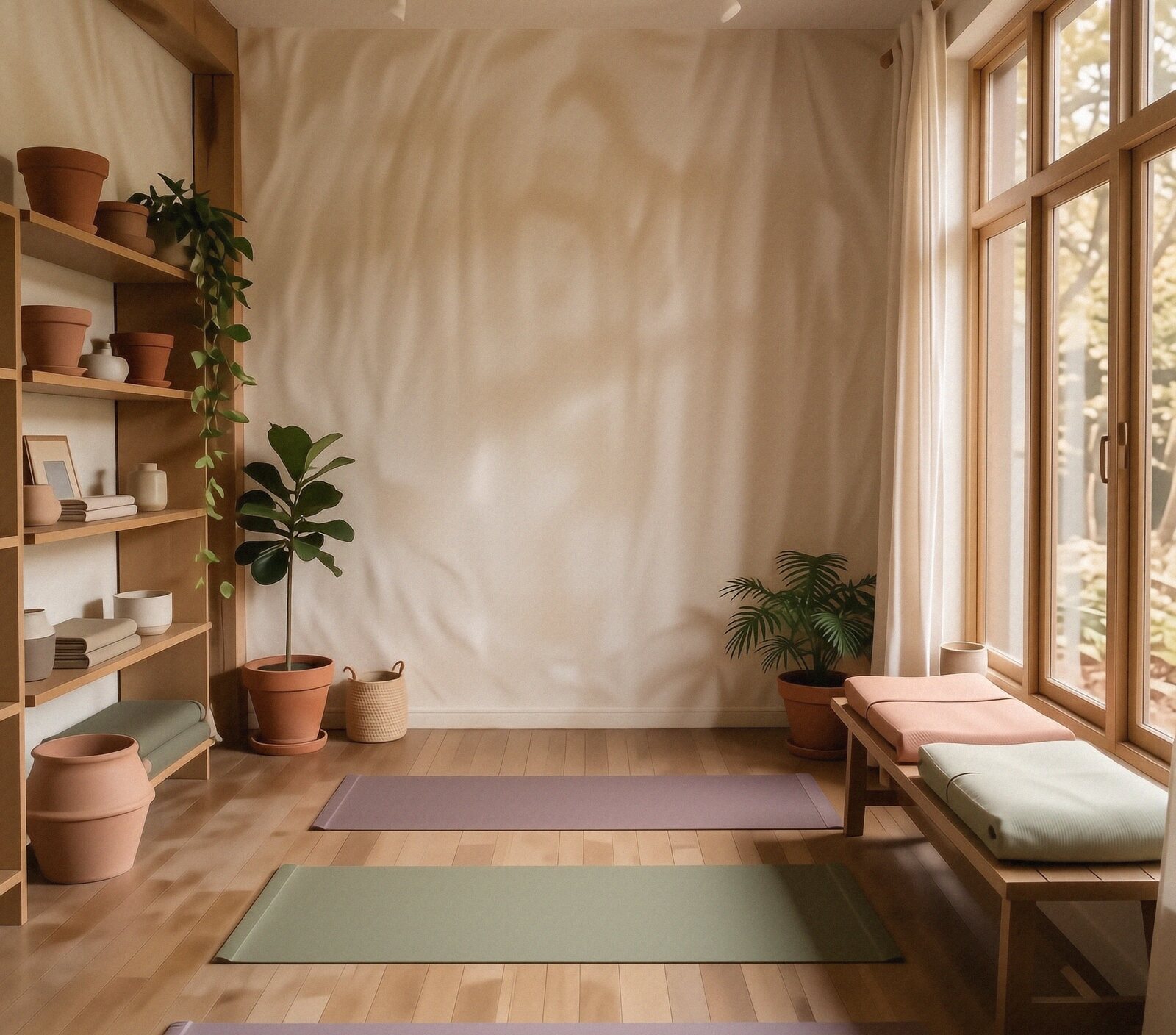 Warm yoga studio interior